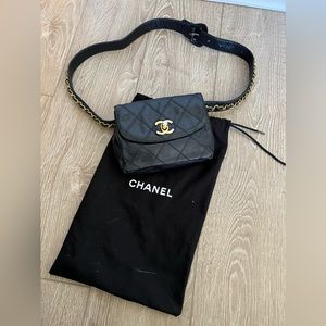 Chanel Lambskin Quilted Black & Gold Belt Bag